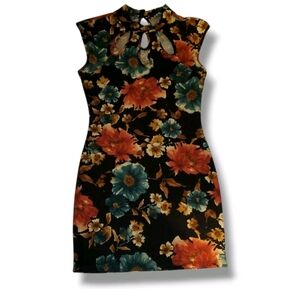 Vibrant Floral Cutout Mini Dress